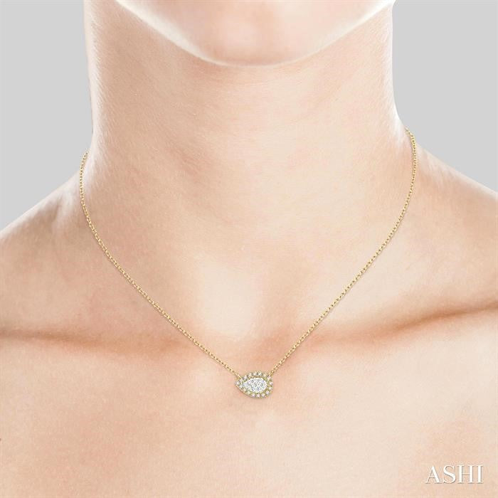 1/6 Ctw Pear Shape Round Cut Diamond Lovebright Pendant With Chain in 14K Yellow & White Gold