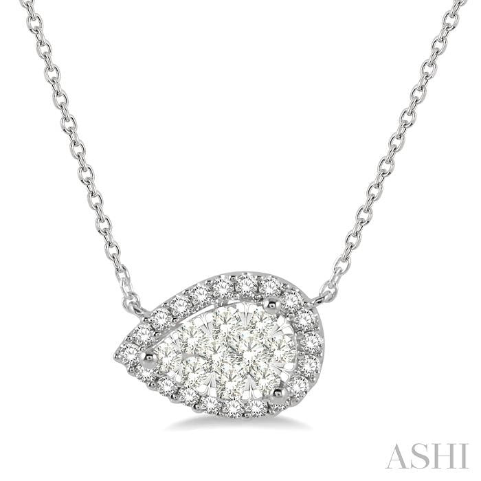 1/3 Ctw Pear Shape Round Cut Diamond Lovebright Pendant With Chain in 14K White Gold