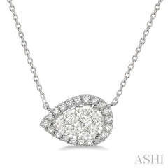 1/3 Ctw Pear Shape Round Cut Diamond Lovebright Pendant With Chain in 14K White Gold