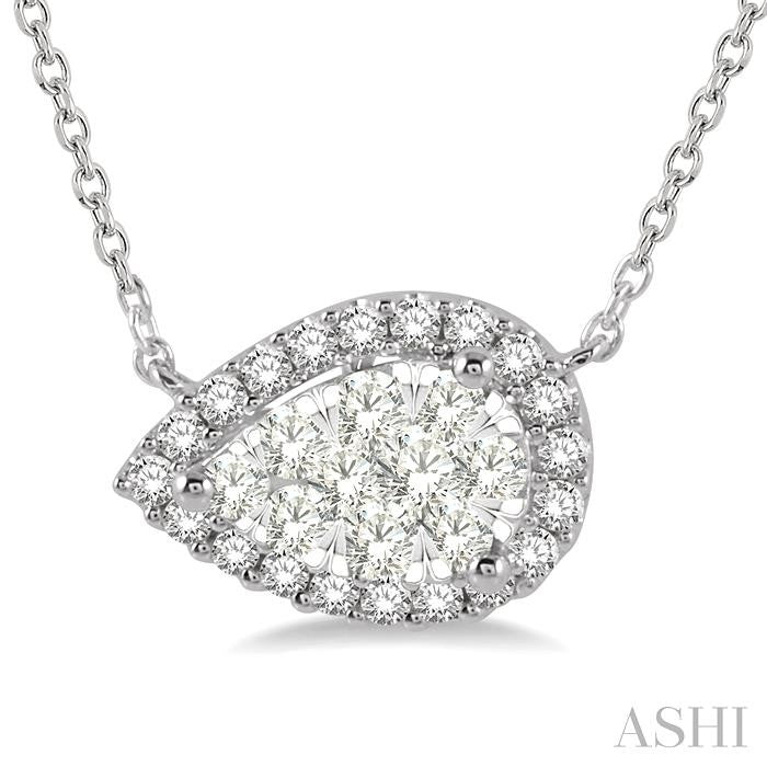 1/3 Ctw Pear Shape Round Cut Diamond Lovebright Pendant With Chain in 14K White Gold