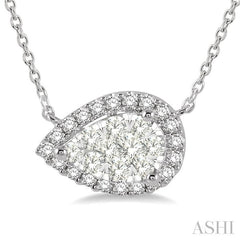 1/3 Ctw Pear Shape Round Cut Diamond Lovebright Pendant With Chain in 14K White Gold