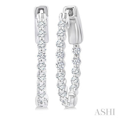 1/2 Ctw Inside-Out Single Prong Set Round Cut Diamond Hoop Earrings in 14K White Gold