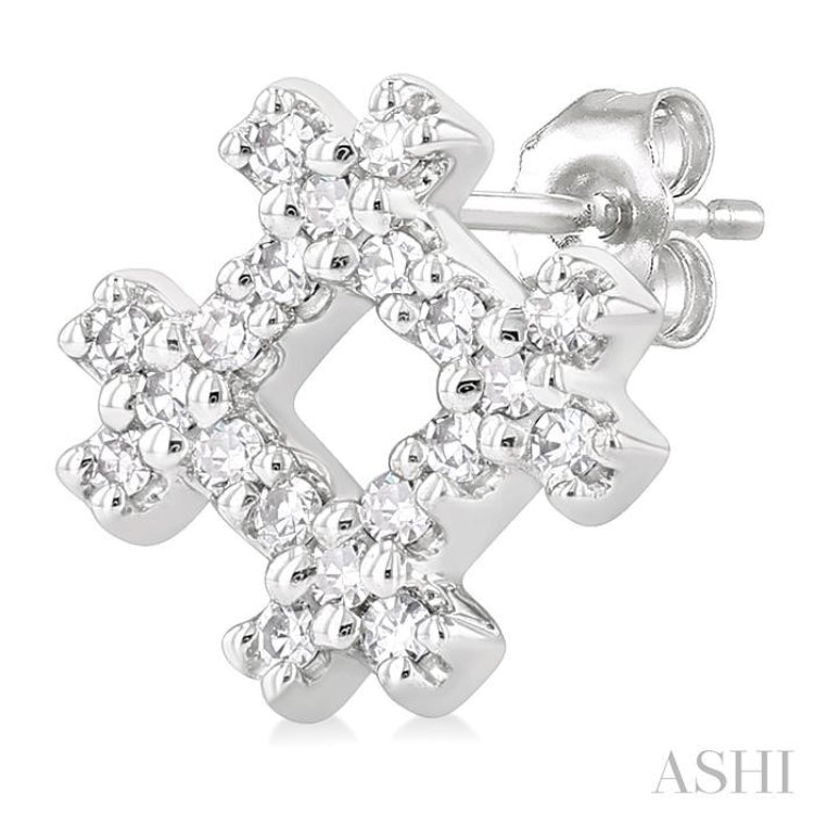 1/8 Ctw Petite Hashtag Motif Round Cut Diamond Fashion Earrings in 10K White Gold
