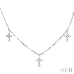 1/3 Ctw Cross Charm Round Cut Diamond Station Necklace in 14K White Gold