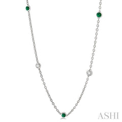 2.85 MM Emerald and 1/2 Ctw Round Cut Diamond Precious Station Necklace in 14K White Gold