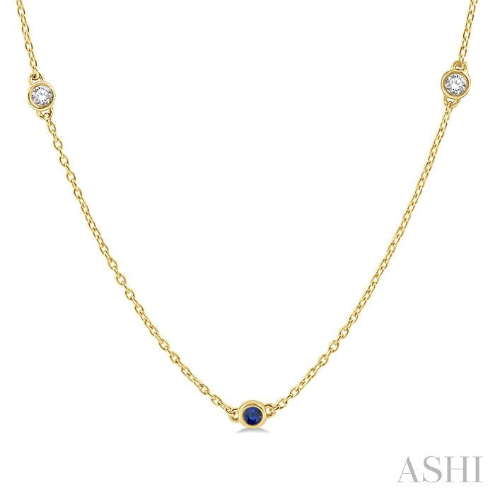 2.6 MM Sapphire and 3/8 Ctw Round Cut Diamond Precious Station Necklace in 14K Yellow Gold