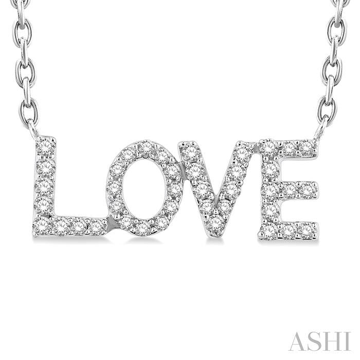 1/6 Ctw 'LOVE' Block Round Cut Diamond Necklace in 10K White Gold