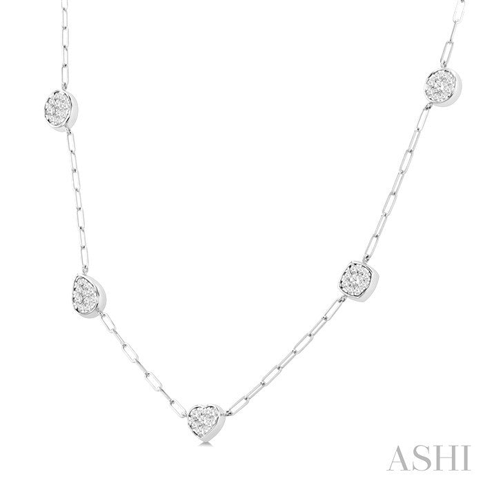 3/4 Ctw Lovebright Mixed Shape Mount Round Cut Diamond Station Necklace in 14K White Gold