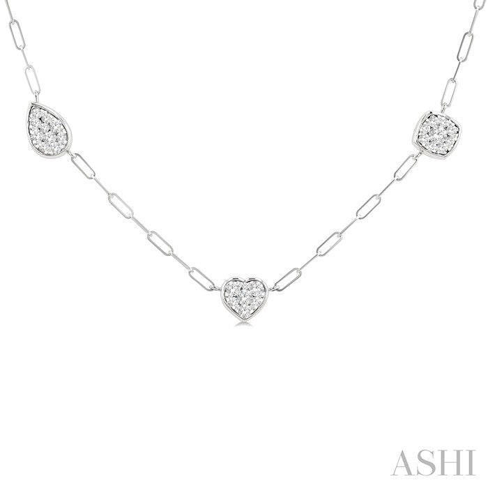 3/4 Ctw Lovebright Mixed Shape Mount Round Cut Diamond Station Necklace in 14K White Gold