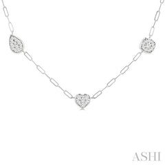 3/4 Ctw Lovebright Mixed Shape Mount Round Cut Diamond Station Necklace in 14K White Gold