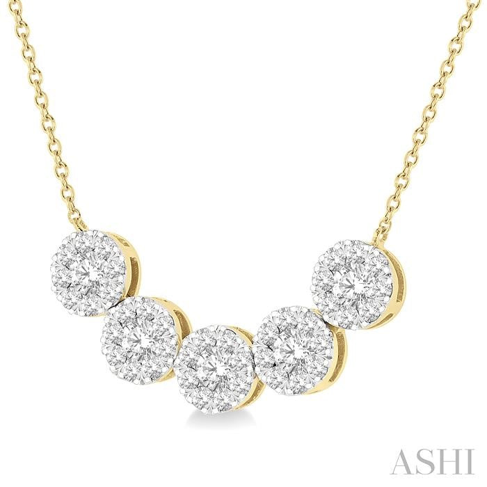 1/2 Ctw 5-Stone Circular Mount Lovebright Round Cut Diamond Necklace in 14K Yellow & White Gold
