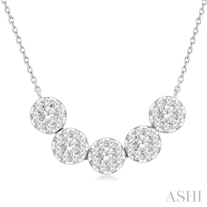 3/4 Ctw 5-Stone Circular Mount Lovebright Round Cut Diamond Necklace in 14K White Gold