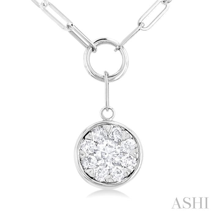 1/4 Ctw Lovebright Circular Shape Round Cut Diamond Paperclip Necklace in 14K White Gold