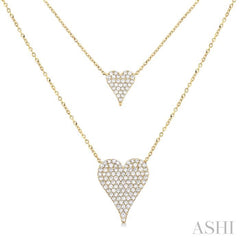 3/4 Ctw 2-Layered Heart Shape Round Cut Diamond Fashion Necklace in 14K Yellow Gold