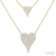 3/4 Ctw 2-Layered Heart Shape Round Cut Diamond Fashion Necklace in 14K Yellow Gold