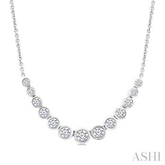 1 Ctw Graduated Bezel Set Round Cut Diamond Smile Necklace in 14K White Gold