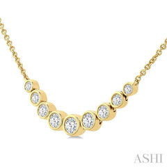 1/2 Ctw Graduated Bezel Set Round Cut Diamond Smile Necklace in 14K Yellow Gold