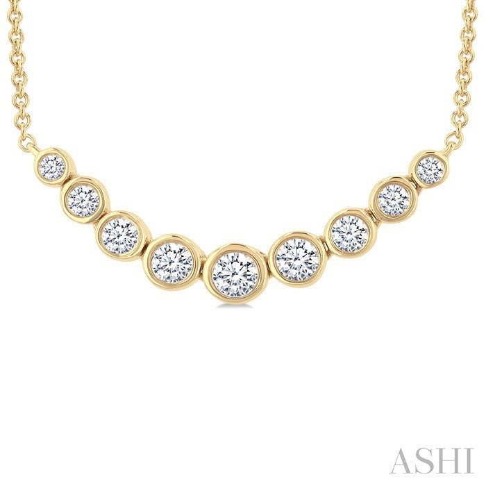 1/2 Ctw Graduated Bezel Set Round Cut Diamond Smile Necklace in 14K Yellow Gold